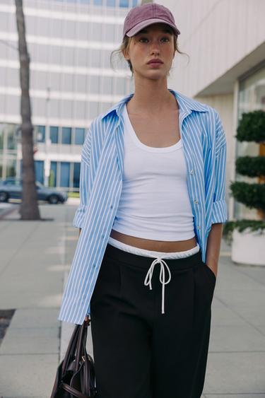 Zara BASIC POPLIN SHIRT - Blue / White