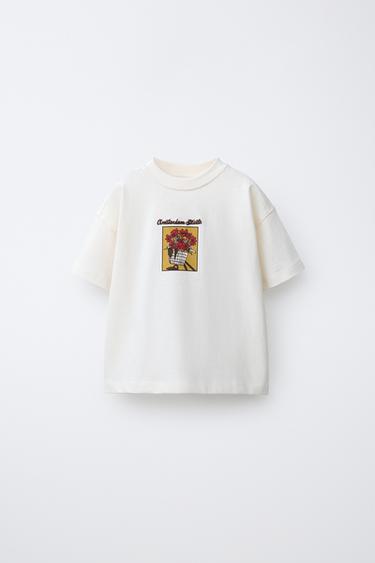 EMBROIDERED FLOWER T-SHIRT - Ecru by Zara - Image 0