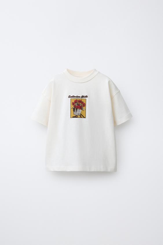 EMBROIDERED FLOWER T-SHIRT - Ecru by Zara - Image 0