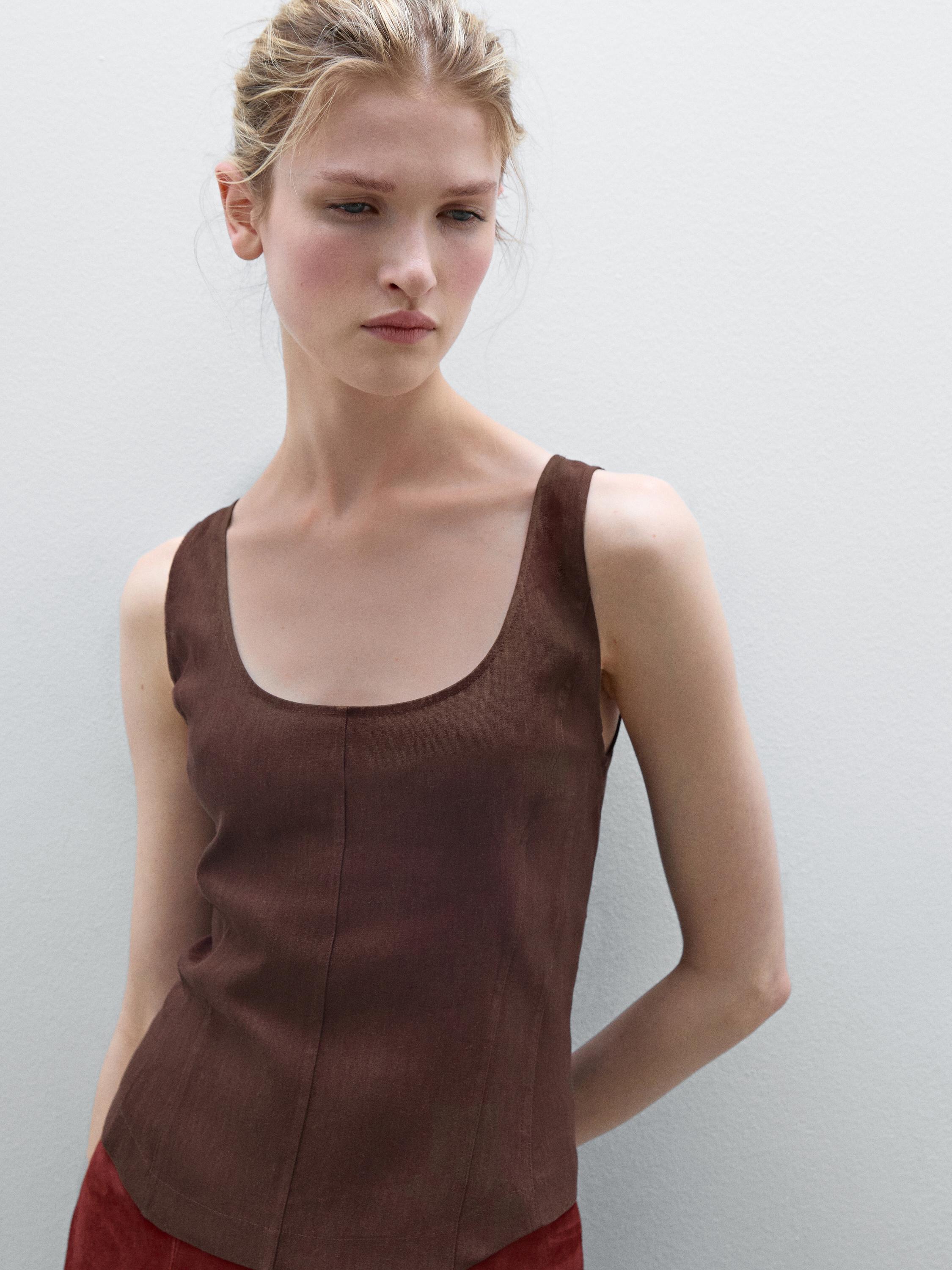 Strappy linen blend top