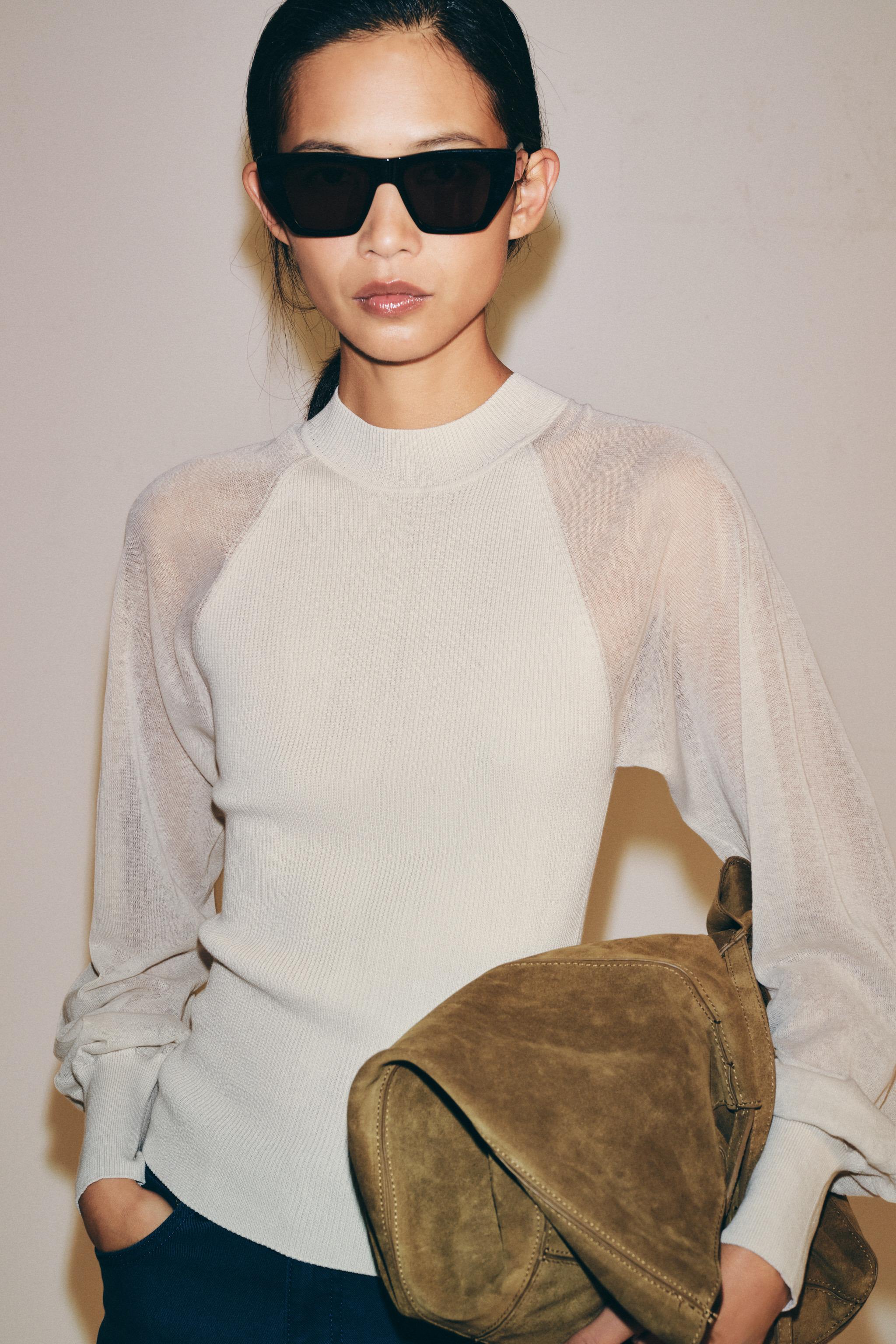 Женские свитеры Zara CONTRAST SLEEVE KNIT JUMPER — фото 4