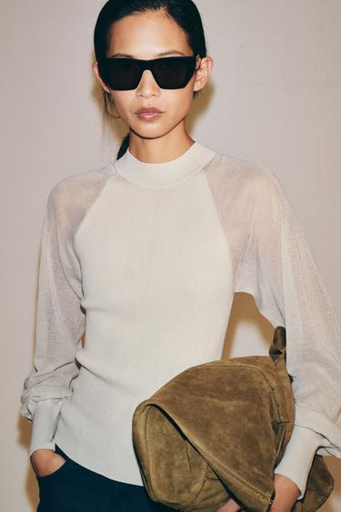 CONTRAST SLEEVE KNIT JUMPER - Pearl grey by Zara
