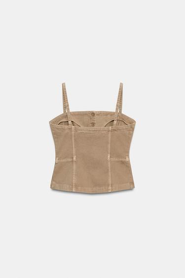 TOP COURT Z1975 EN DENIM À BRETELLES - Camel clair de Zara - Image 3