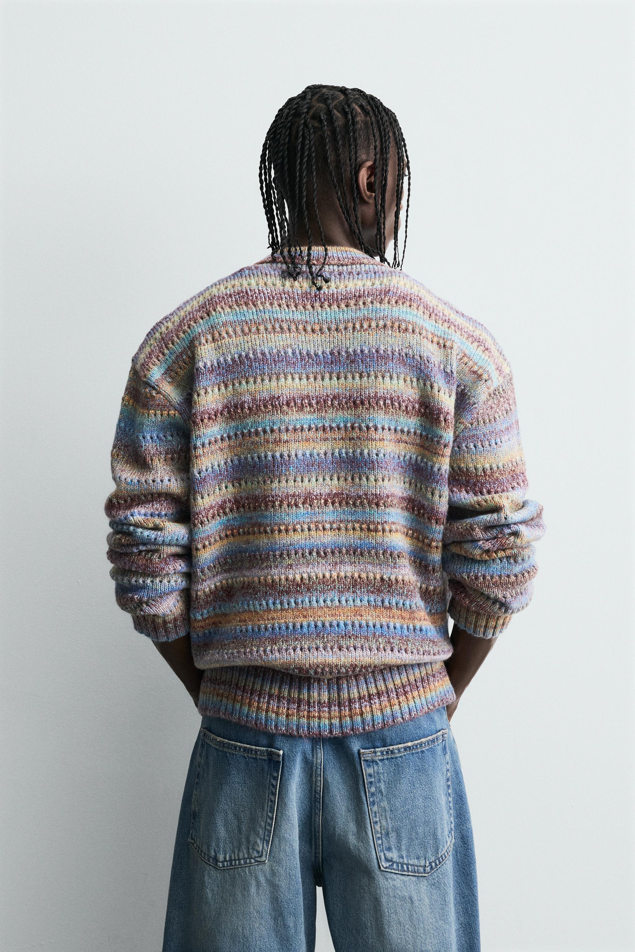 STRIPED OPEN-KNIT SWEATER