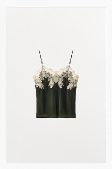 VELVET LACE TOP - Green by Zara