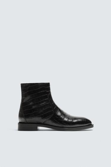BOTA PIEL GRABADO - Negro de Zara