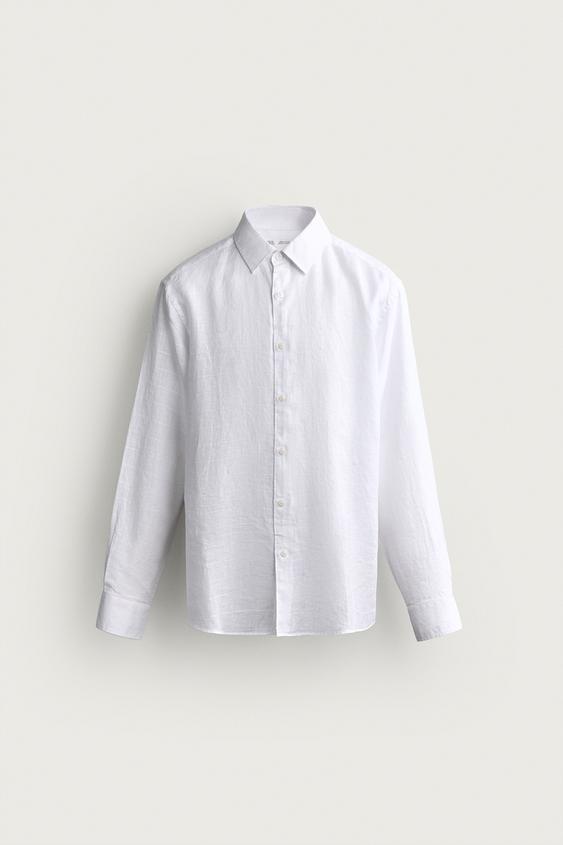 100% LINEN CHECK RELAXED FIT SHIRT - White by Zara - Image 0