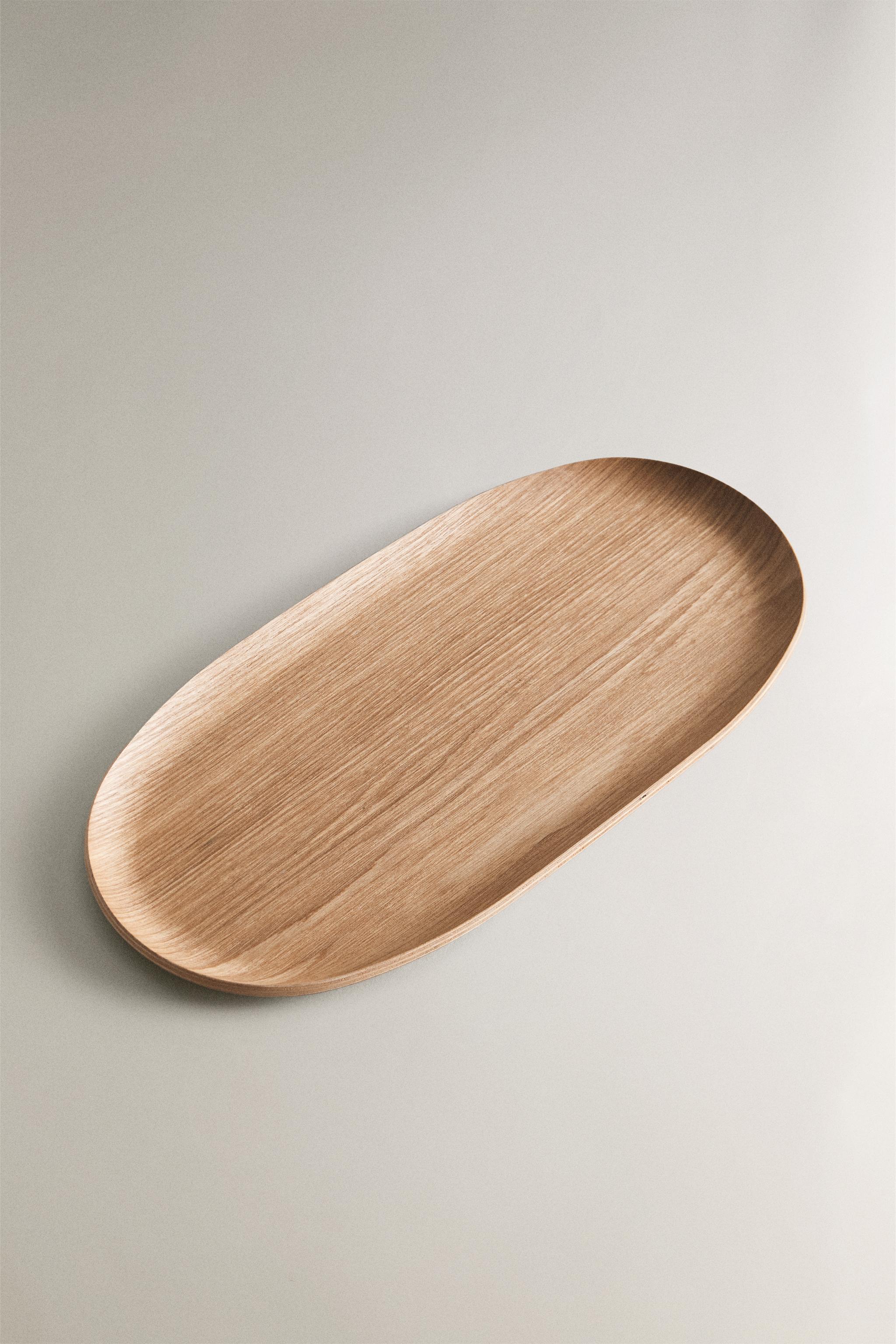 OVAL WOODEN TRAY — Light beige