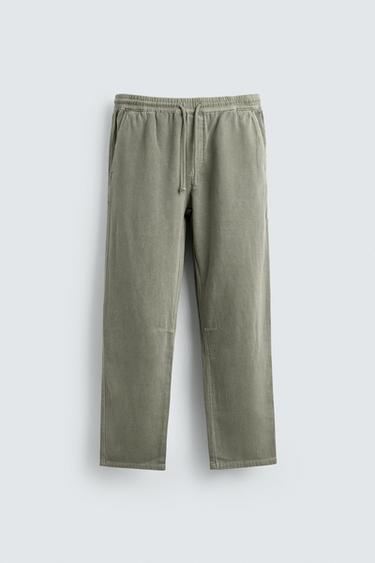 COTTON/LINEN STRAIGHT-LEG TROUSERS - Light khaki by Zara