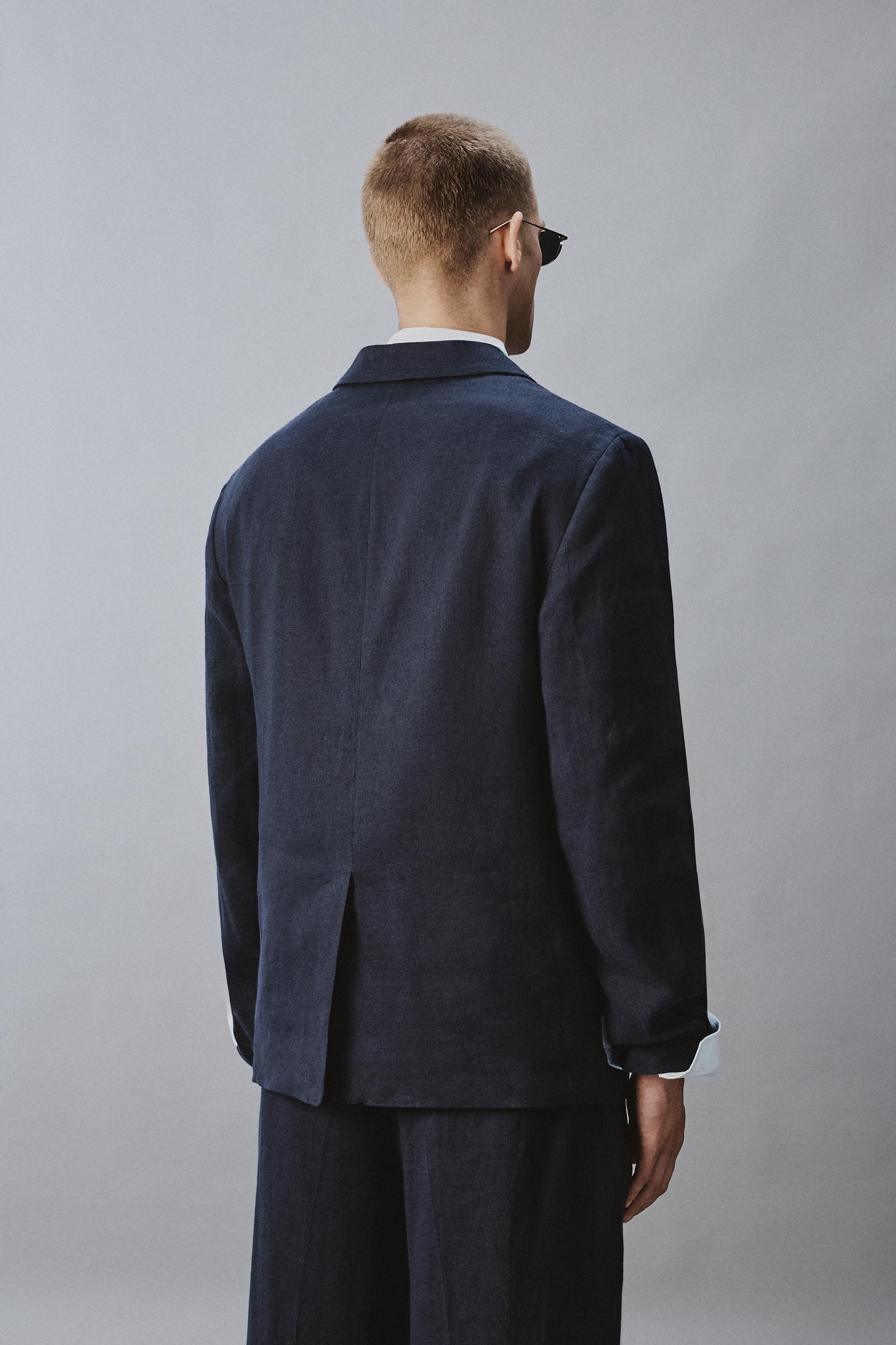 DOUBLE BREASTED LINEN - COTTON SUIT JACKET