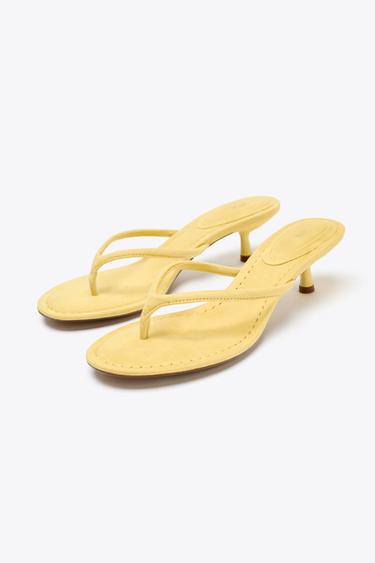 SOFT-FINISH KITTEN HEEL SANDALS - Yellow by Zara - Image 3