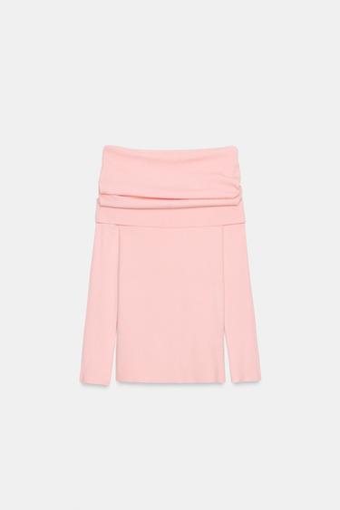 ნაქსოვი მაისური OFF SHOULDER - Zara-ს Light pink