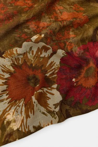 FOULARD À IMPRIMÉ FLORAL - Kaki de Zara - Image 4