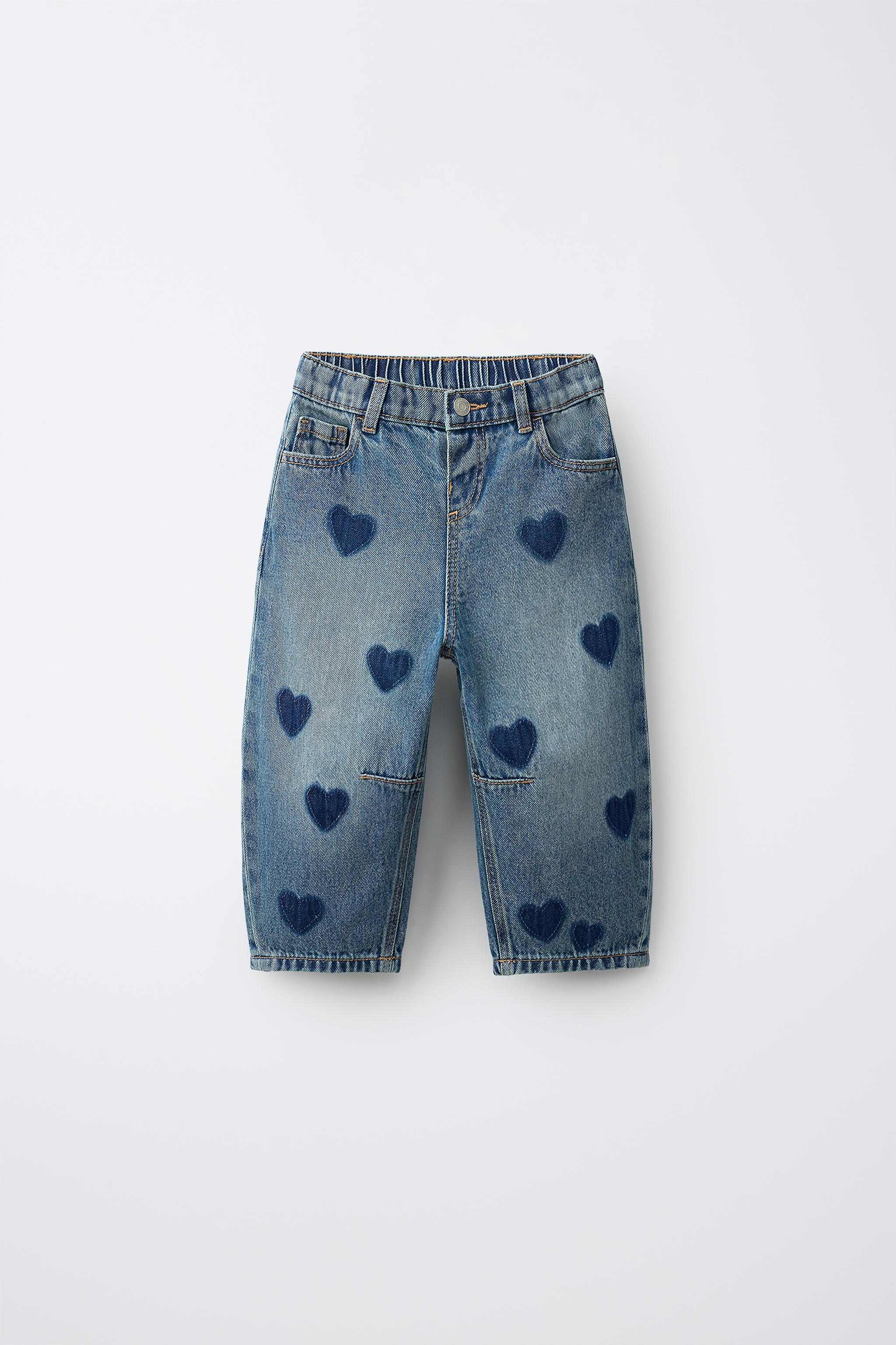 ハートプリント バレルデニムパンツ - ブルー | ZARA Japan / 日本