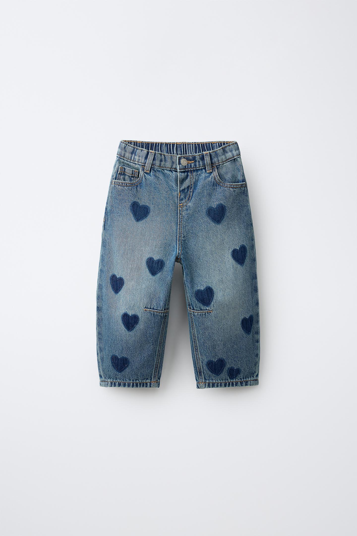 Детские джинсы Zara Heart Print Barrel, цвет: Синий — фото 2