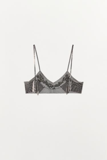 BEADED MESH FLOWER TOP - Silver by Zara - Image 5