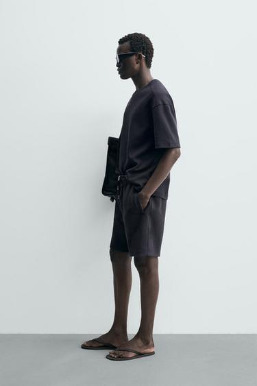 מכנסי טרנינג ברמודה Relaxed fit מבד אינטרלוק - כחול עמוק של Zara