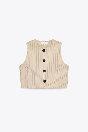 GILET COURT RAYÉ - Sable de Zara - Image 6