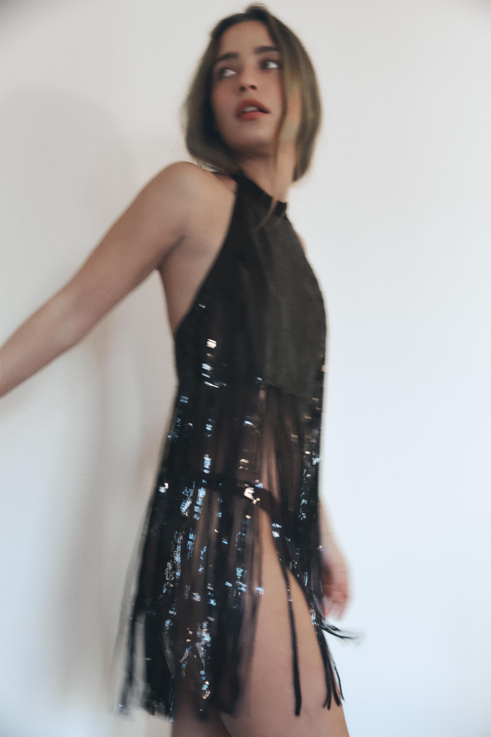 TOP HALTER PAILLETTES FRANGES