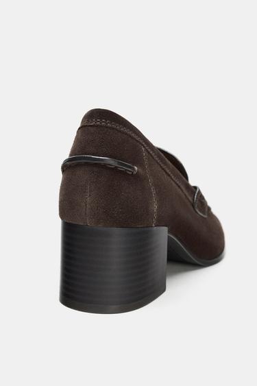 SPLIT SUEDE HEELED LOAFERS - Brown by Zara - Image 6