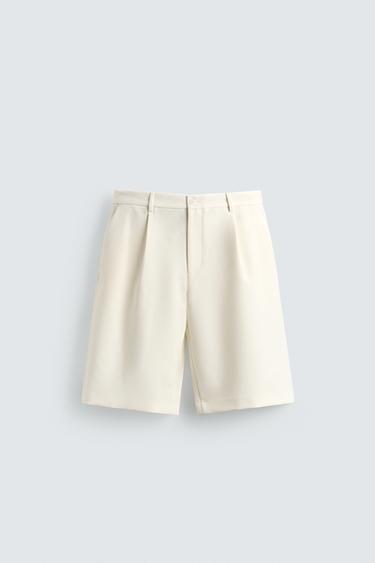 LOOSE-FITTING PLEATED BERMUDA SHORTS - Oyster-white by Zara