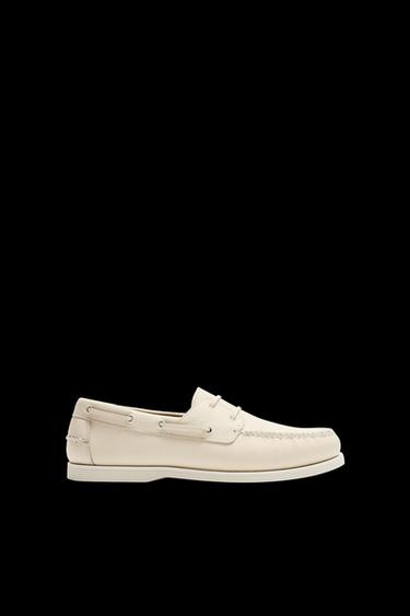 Zara LIMITED EDITION LEATHER BOAT SHOES - White - Image 0