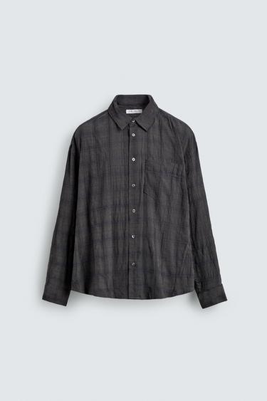 リラックスフィットチェックシャツカーボングレーZaraのリラックスフィットチェックシャツ - カーボングレー 