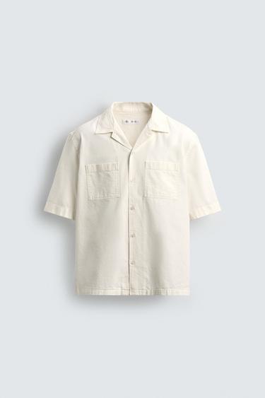Zara COTTON - LINEN SHIRT - Ecru