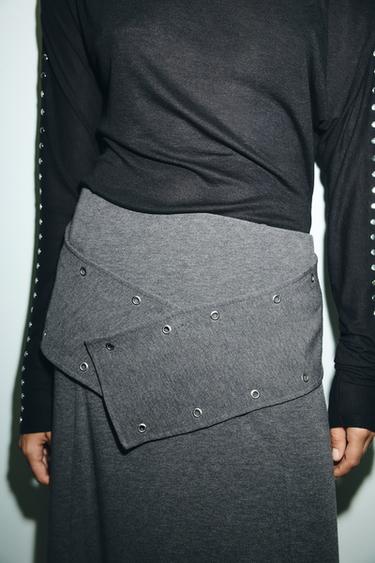 JUPE MI-LONGUE SOUPLE À CLOUS - Gris chiné de Zara - Image 3