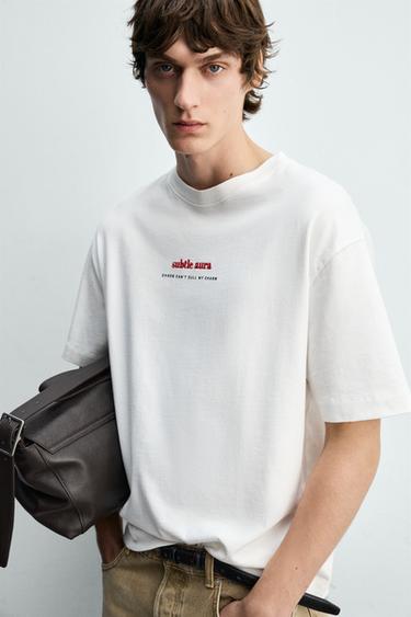 T-SHIRT À INSCRIPTIONS BRODÉES ET IMPRIMÉES - Blanc de Zara - Image 4