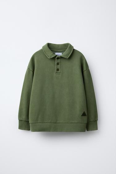 Zara LABEL POLO SWEATSHIRT - Green