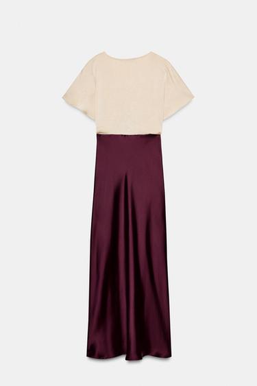 ROBE MIDI SATINÉE AVEC DENTELLE COMBINÉE - Bordeaux de Zara - Image 5
