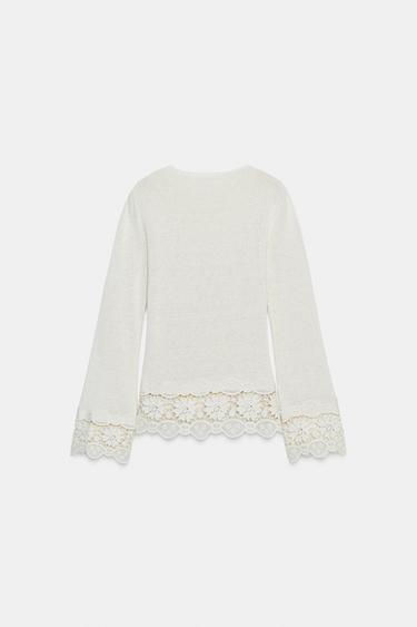 GUIPURE COMBINATION T-SHIRT - Ecru de Zara - Image 8
