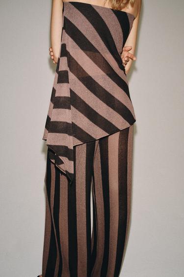 STRIPED RUSTIC BANDEAU TOP - Brown by Zara - Image 1