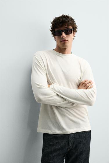 T-SHIRT REGULAR FIT EN LIN - Écru de Zara - Image 4