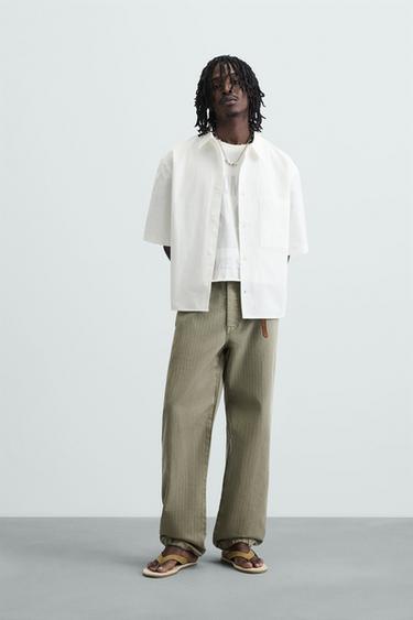 CAMISA JACQUARD ALGODÃO - LINHO - Branco da Zara - Imagem 0