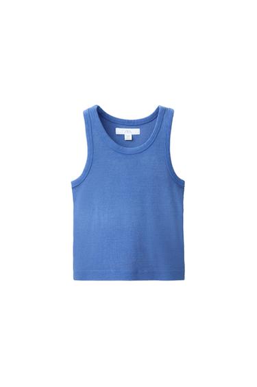 Zara RIBBED RACERBACK T-SHIRT - Bluish