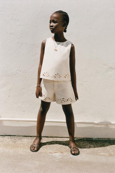 EMBROIDERED DENIM BERMUDA SHORTS - Ecru by Zara