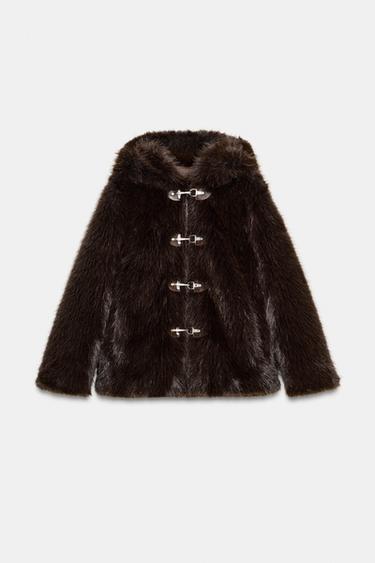 MANTEAU COURT EFFET FOURRURE ZW COLLECTION - Marron / Vert de Zara - Image 6