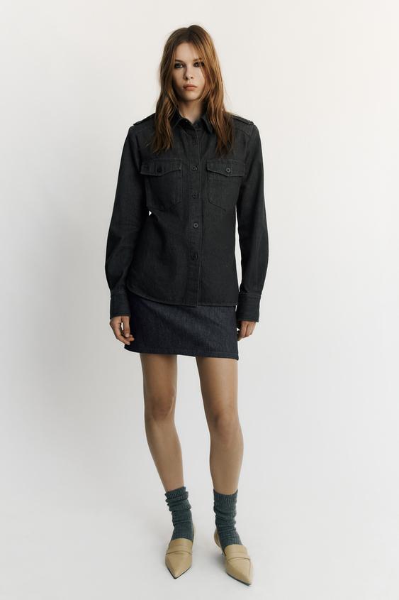 Zara TRF 牛仔口袋襯衫 - 灰色 - 圖片 0