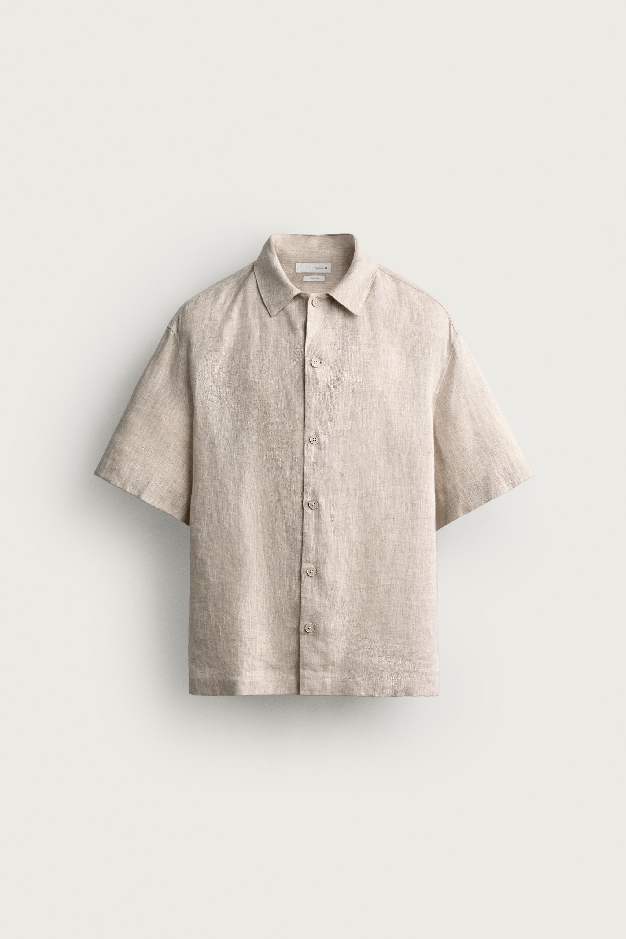 100% LINEN RELAXED FIT SHIRT — Light beige