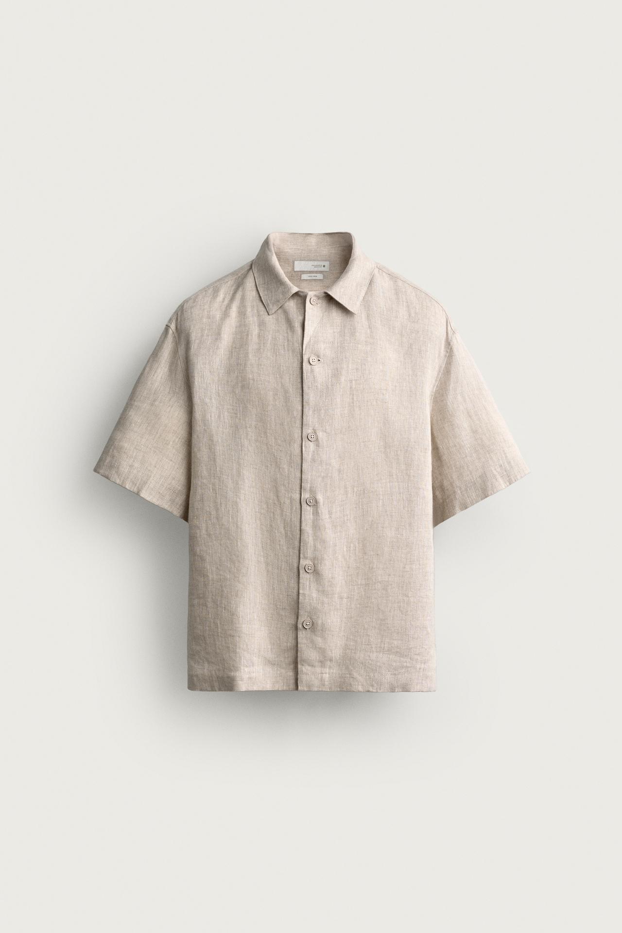 100% LINEN RELAXED FIT SHIRT — Light beige