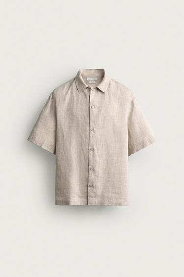 100% LINEN RELAXED FIT SHIRT — Light beige 1