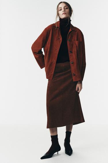 SAIA MIDI PEL ANTE 100% LIMITED EDITION - tella escuro de Zara