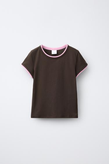 CAMISETA DOBLE CONTRASTE - Marrón de Zara - Imagen 0