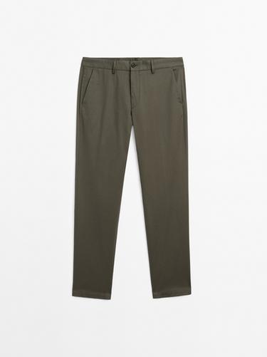 Zara Cotton blend slim fit trousers - Green