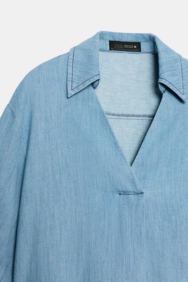 BLOUSE FLUIDE COL EN V - Bleu de Zara - Image 7