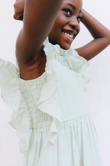 СУКНЯ З ВОЛАНАМИ 100% РАМІ - Пастельно-зелений Zara