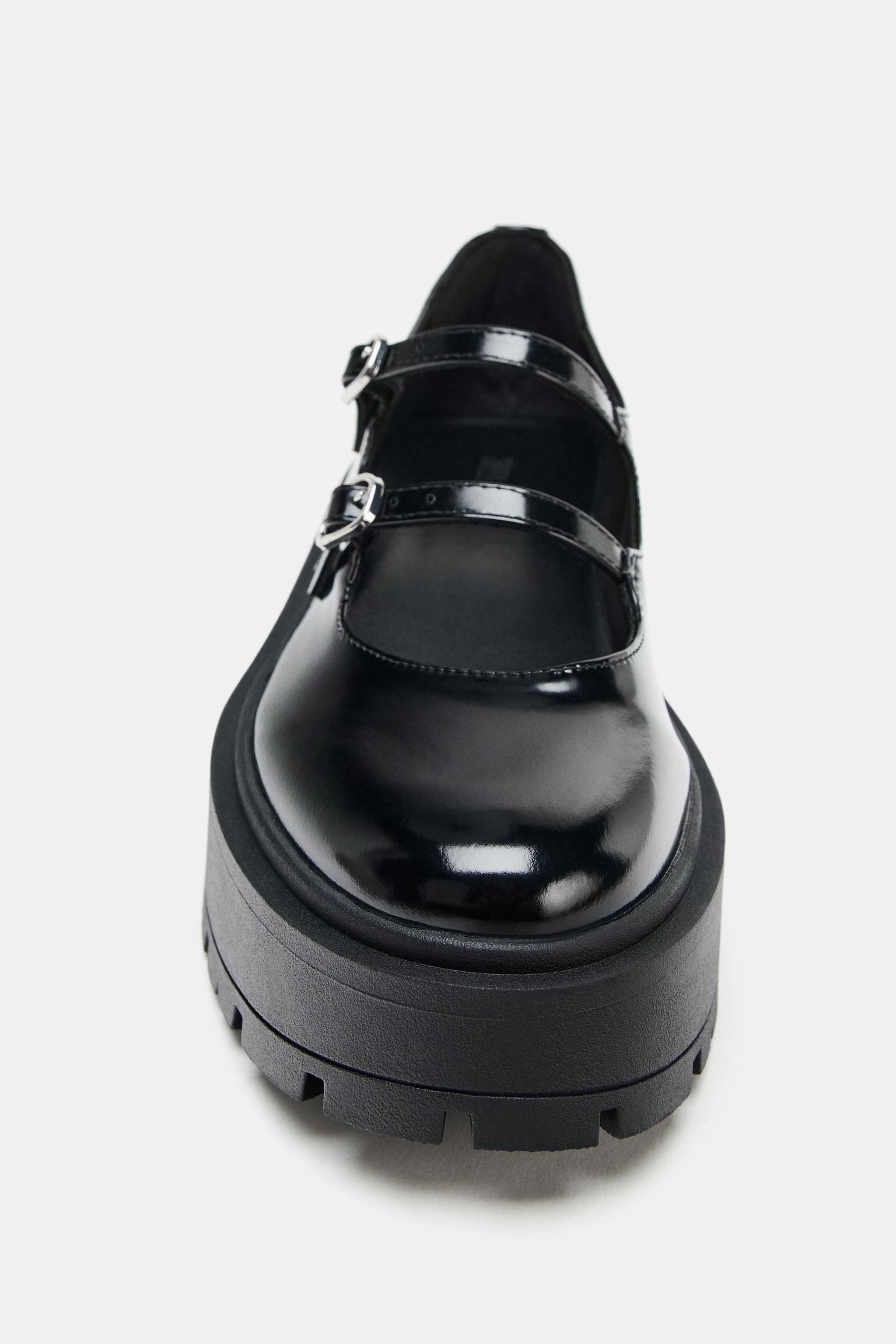 ストラップ付きプラットフォームバレエシューズ - ブラック | ZARA