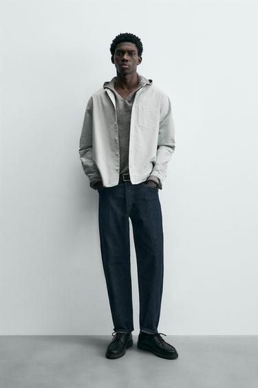 STRIPED TEXTURED OXFORD SHIRT - Green stripe by Zara - Image 0